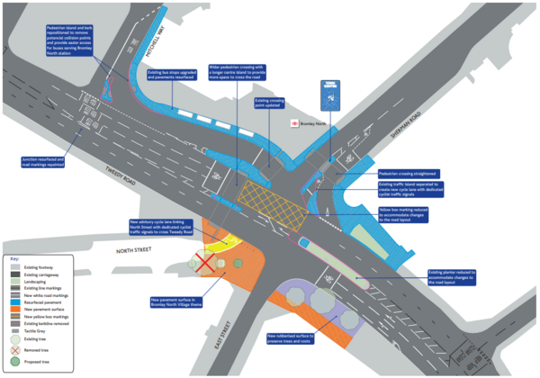The photo for Proposed changes to the road layout on A21 Tweedy Road, Bromley North.