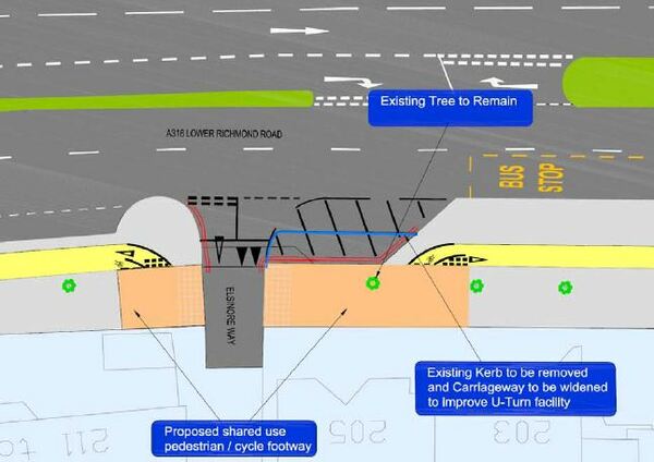 The photo for Elsinore Way/A316 - TFL consultation on removal of section of cycle track.